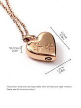 Personalized Rose Gold Heart Paw Print Urn Necklace