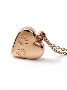 Personalized Rose Gold Heart Paw Print Urn Necklace