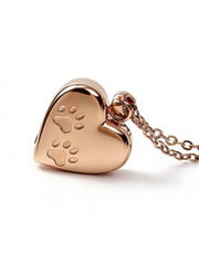 Personalized Rose Gold Heart Paw Print Urn Necklace