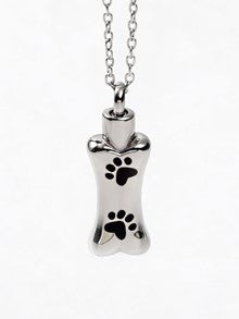 Dog Bone Urn Necklace with Paw Print