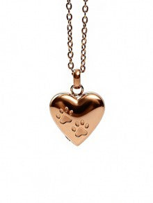 Personalized Rose Gold Heart Paw Print Urn Necklace