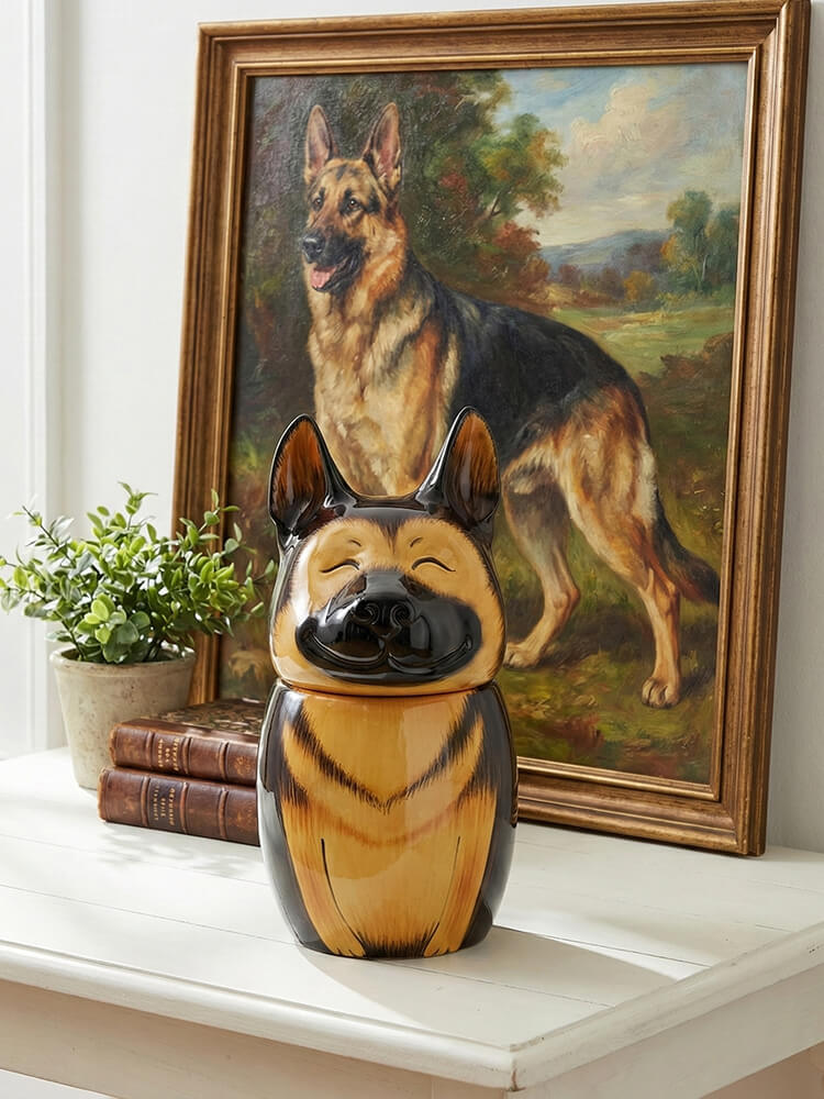 German Shepherd Dog Pet Urn | Ceramic Dog Urn Memorial | Handmade
