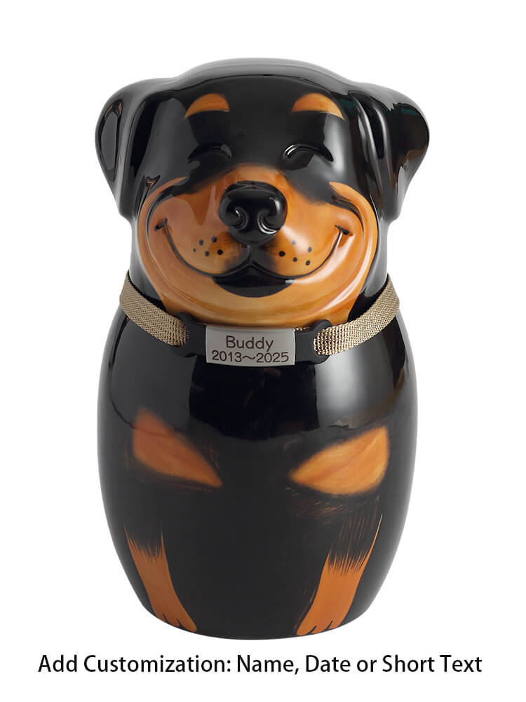 Rottweiler Pet Urn | Ceramic Dog Urn Memorial | Handmade